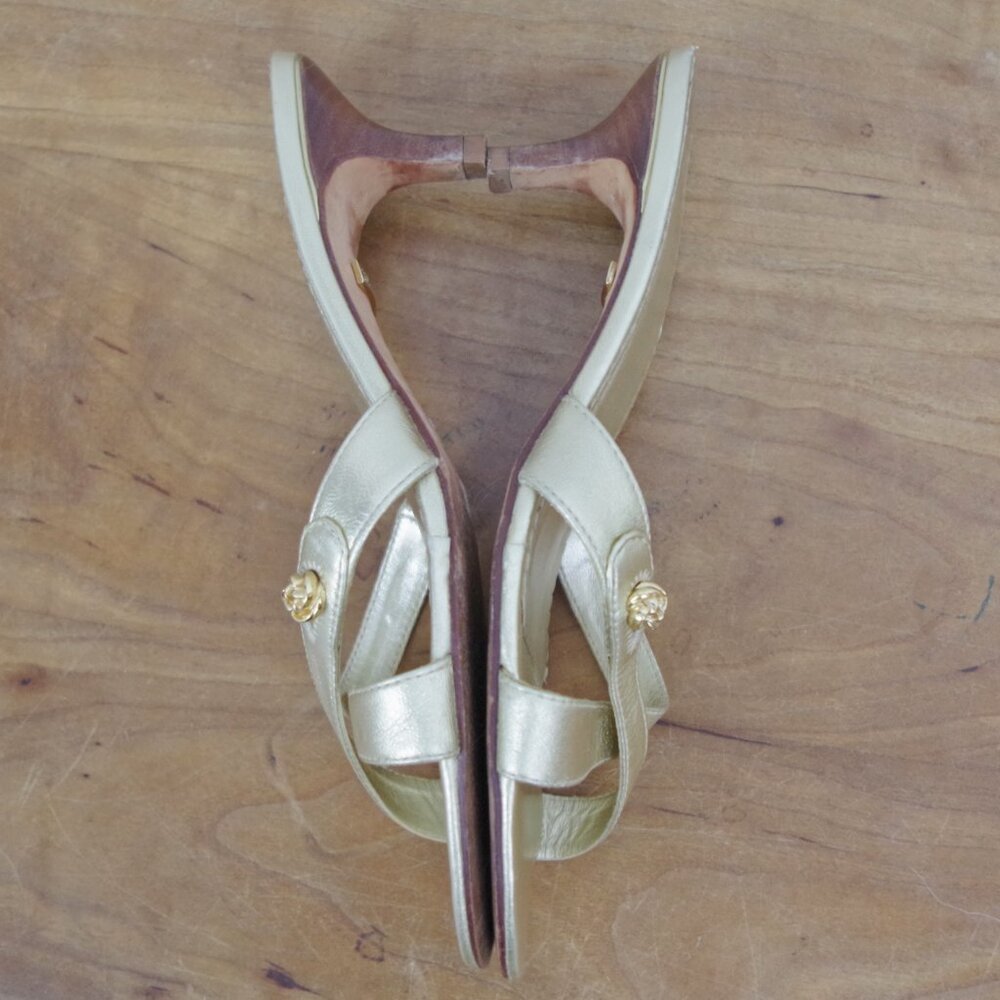 Lilly Pulitzer Via Palm Beach Gold Leather Sandal Heels Size 7M - Picture 6 of 10